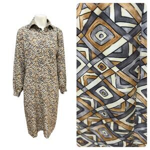 Vintage 1970s Retro Geometric Print Shirt Dress Long Sleeve /Women’s Medium -